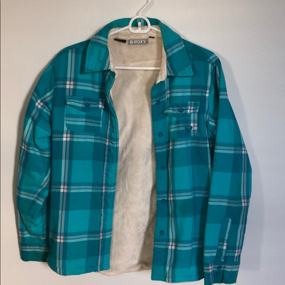 Roxy plaid jacket with fuzzy inside